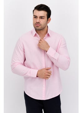 اشتري Men Regular Fit Striped Long Sleeve Casual Shirts, Pink/White في السعودية