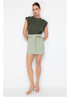 اشتري Khaki Binding Belt Detailed Mini Woven Skirt TWOSS24ET00109 في مصر