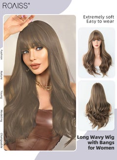 Buy Long Wavy Wig with Bangs for Women, Natural Soft Synthetic Heat Resistant Hair Wig for Wedding Cosplay Party Daily Wear, Linen Brown, 65cm (26 inches) in Saudi Arabia