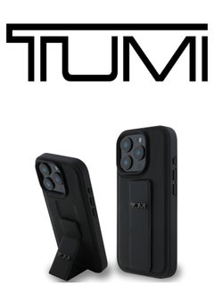 Buy iPhone 16 Pro Max Case, and has an adjustable grip that can be used as a stand, in a French design in a Leather Black color with an original logo approved by the global brand TUMI. From CG Mobile. in Saudi Arabia