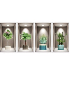 Buy 4 Pack 3D Green Plants Wall Decals DIY Botanical Wall Art Mural Stickers for Living Room Bedroom Kitchen Decor (20cm*40cm) in UAE