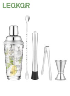 Buy 5 PCS Glass Cocktail Shaker 14 OZ Glass Shaker Cup with Measuring Jigger Mixing Spoon Muddler Ice Clip in Saudi Arabia