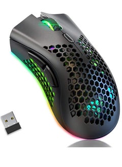 اشتري ماوس ألعاب KM-1 لاسلكي RGB، غطاء قرص العسل البصري 3200 نقطة لكل بوصة، 8 أزرار، 3 نقاط لكل بوصة قابلة للتعديل، جهاز استقبال USB لأجهزة الكمبيوتر المحمول وأجهزة Mac في مصر