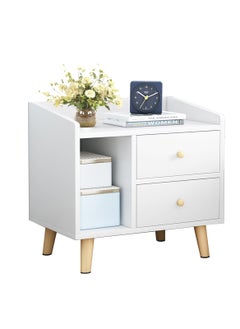 اشتري Simple Modern Style Double Drawer Bedside Table, White 43*30*48CM في الامارات