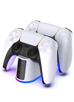 اشتري Charger Station for PS5 Controller RGB Light, Yakiter Fast Charging Dock for PlayStation 5 Controller, LED Indicator, Click-in Design, Safe Intelligent Protection for PS5 Controller في الامارات