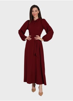 Buy Tie Detail Balloon Sleeve Dress in Saudi Arabia