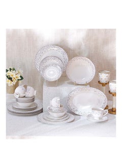 Buy Sabrina 32 Piece New Bone China Dinner Set Serve 6 Modern Houseware Dinner Set L 37.5x27.5 X H 28.5cm White in UAE