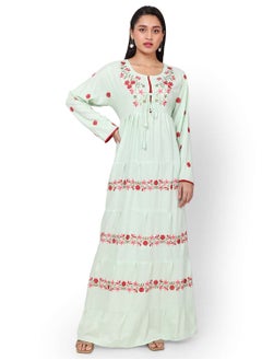 اشتري FLORAL PRINTED NECK EMBROIDERED VISCOSE LONG ARABIC KAFTAN JALABIYA DRESS في الامارات