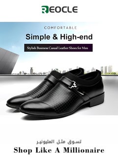 Buy Men's Leather Shoes Pointed Toe Boots Business Suit Shoes with Simple Buckle Design & Glossy Upper & Anti-slip Wear-resistant Soles Casual Comfortable Leather Shoes in UAE