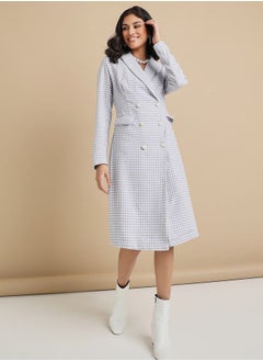 Buy Houndstooth Pattern Tweed Blazer Knee Length Dress in Saudi Arabia