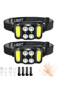 Buy PSDRIQQ Headlamp Rechargeable, 2 Pack LED Head Lamp Flashlight Headlight Light with Motion Sensor for Outdoor Camping Biking Running Fishing in Egypt