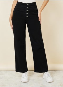 اشتري Multi Button Placket Wide Leg High Rise Jeans في السعودية