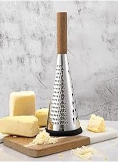 اشتري Stainless Steel Grater with Conical Wooden Handle, Anti-Slip Silicone Base, Tri-Design Mesh Surfaces, Available in 床 Catkit في مصر