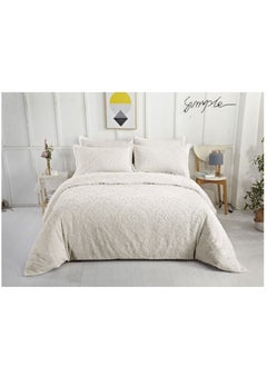 Buy Classy Comforter Set King size Tufted Leaf Pattern  Light Weight Textured Whole Piece Fitted Bedding Set, Comforter,Tufted Pillowcase Cream in UAE