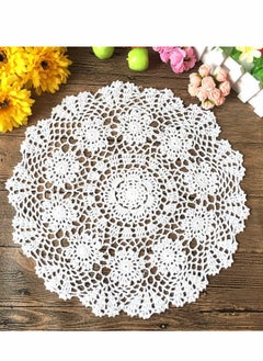 Buy Tablecloths, Crochet Hook Cotton Lace Hollow Crochet Table Mat, Placemat Cover Towel Beige, White Handmade Table Cloth, Doilies Round, 18 Inches. in Saudi Arabia