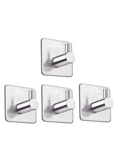 Buy Self Adhesive Hooks 4 Pack Stainless Steel Wall Hanger Hanging for Robe Coat keys towel hooks Heavy Duty wall mounted hooks for home Bathroom Kitchen Waterproof Sticky holder (sliver) in UAE