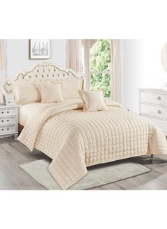 اشتري 4-Piece Quilted Compressed Comforter Set For All Season Microfiber Cream Single 160x210cm في الامارات