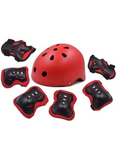 Buy Kids Helmet 7 in 1 , Adjustable Protections for Scooter Skateboard Roller Skating Cycling (Red) in UAE