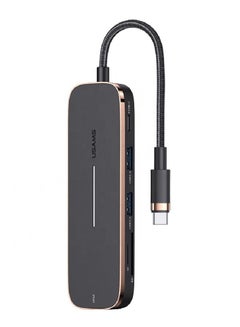 Buy 6in1 Multifunctional Type-C HUB with 2 USB+Type-C+Micro S-D+S-D + HD-MI Ports (Black) in UAE