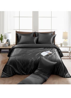 Buy 4 Pieces King Size Satin Luxury Silky Bedding Duvet Cover Set Skin-friendly And Comfortable, Soft And Smooth For Bedroom And Living Room 220x240 cm in UAE