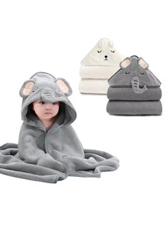 اشتري 2 Pack Baby Bath Blanket Hooded Baby Towel Large Baby Bath Towel Absorbent Soft Baby Bath Blanket Cute Cartoon Animal Baby Towel for Boy Girl Baby في السعودية