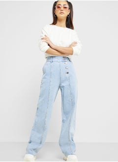 Buy High Waist Seam Detail Jeans in Saudi Arabia