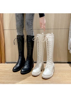 Buy White Lace-up Tall Boots for WomenBlack 5cm smaller than half size Black 5cm smaller than half size in UAE