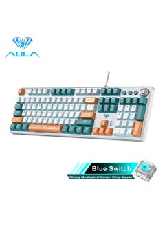 Buy Mechanical Gaming Keyboard NKRO with Wrist Rest RGB Backlit Volume/Lighting Control Knob Fully Programmable 108-Keys Anti-Ghosting Wired Computer Keyboards for Office/Games, Blue Switch in UAE