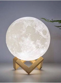 Buy 3D USB Touch Rechargeable Moon Lamp With Stand  Beige/White in Saudi Arabia