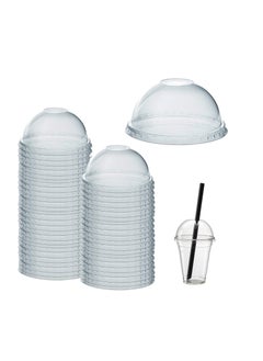 Buy Dome Lids for Cups, Crystal Clear PET Plastic lids With Straw Slot Fits 14, 16, 20, & 24 oz Suitable Iced Coffee, Milkshake, Ice cream, Slush, Smoothy, Party, 100 Pack in Saudi Arabia