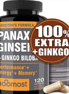 Korean Red Panax Ginseng 1600mg Capsules - 120 Count, Extra Strength, Non-GMO