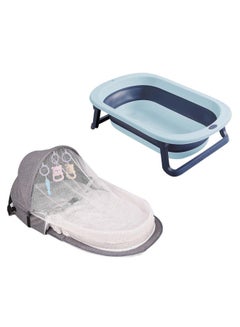 اشتري Baby Mosquito Bed With Foldable Bathtub - Grey/Blue في الامارات