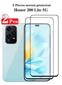 اشتري 2 Pieces Full Cover Glass Screen Protector For Honor 200 Lite 5G Black/Clear and Screen Protector Accessories في السعودية