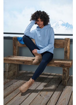 Buy Women Hooded Solid Long Sleeve Sweatshirts, Light Blue in UAE