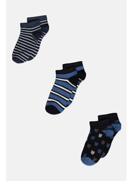 Buy Kids Boy 3 Pair Allover Print Socks, Navy Combo in UAE