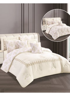 Buy Hours embroidered comforter set with solid fabric 4 pieces single size in Saudi Arabia