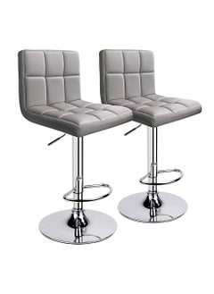 اشتري SBF Bar Stools PU Leather Height Adjustable Bar Stools with Back and Footrest, Square Shape Swivel Bar Stool for Kitchen and Dining, Chrome Base Hydraulic Barstools, Set of 2 في الامارات