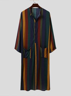 اشتري Men's Traditional Dresses Long Sleeve Striped Henley Shirts Kaftan Muslim Long Gown Thobe Robe for Men Multicolor Stripes في الامارات
