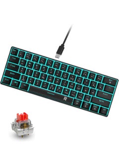 Buy English Arabic 60% Wired Mechanical Gaming Keyboard, 61keys Ice Blue Backlit Ultra-Compact Mini Keyboard, Mini Compact Keyboard for PC/Mac Gamer, Typist, Easy Carry on Trip Red Switch Black in UAE