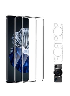 Buy Compatible with Huawei P60 / P60 Pro Screen Protector, 2 Pack Tempered Glass Protective Film 2 Pack Camera Lens Protector, Anti-Fingerprint Bubble-Free 9H Hardness Screen Protector in UAE