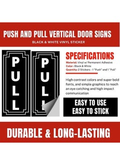 Buy Push and Pull Vertical Door Sign Black and White Vinyl Sticker in UAE