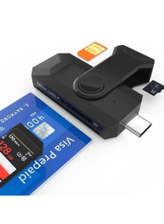 اشتري Type-C SIM Reader for Mobile Phones, ID Card Smart Contact Chip, Micro SD+SD Reader, CAC Bank/ CAC/ IC/ Health/ Credit Card, Drive-free Windows Android في السعودية