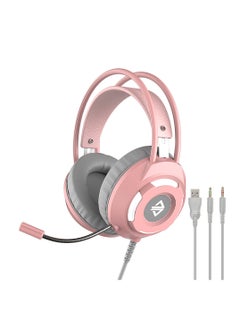 Buy USB Wired Headset 3.5mm Stereo Gaming Headset Noise Cancelling Headphone with Mic 50mm Driver Unit Pink in Saudi Arabia