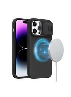Buy For iPhone 15 Pro Max Case Compatible with Magsafe, Silicone Magnetic Case with Slide Camera Cover, Slim CamShield Silky Case for iPhone 15 Pro Max , Black in UAE