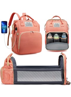Buy Multi-functional Travel Diaper Backpack Changing Baby Bag for Boys Girls Support Waterproof & Foldable Large Capacity with USB Charging Port Pink in UAE