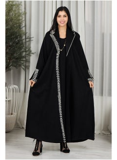 Buy Black abaya decorated with a white pattern in Saudi Arabia