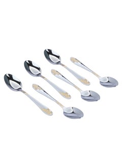 Buy Silver Steel Spoons Set with Gilded Pattern 6 Pieces in Saudi Arabia