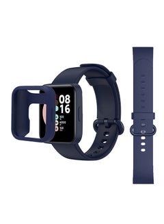 اشتري Silicone Straps for Xiaomi Redmi Watch 2 Lite Band with Watch Case Soft Silicone Breathable Replacement Strap Wristband Sport Band for Women Men - Dark Blue في الامارات