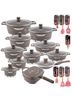 Buy 29-Piece Granite Cookware Set Kitchen Pots and Pans Set Includes Stock Pots, Frying Pans, Double Grill Pan and Tools - Non Stick Cookware Sets Healthy 100% PFOA & PFAS Free in UAE