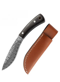 اشتري 4Cr13 Stainless Steel Damascus Pattern Knife with Leather Case في السعودية